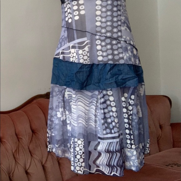 Vintage 90s Blue Mesh Patchwork Patterned Dress - Picture 3 of 5